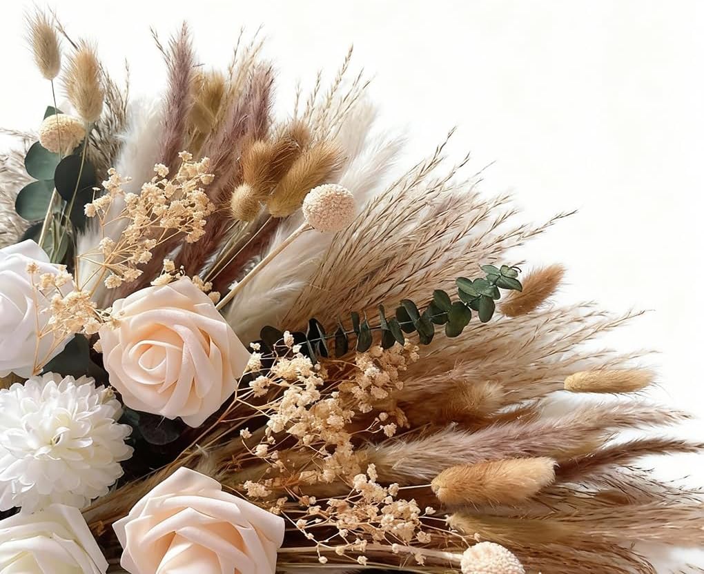 Indoor Artificial Dried Flowers / Natural Champagne / Set of 101