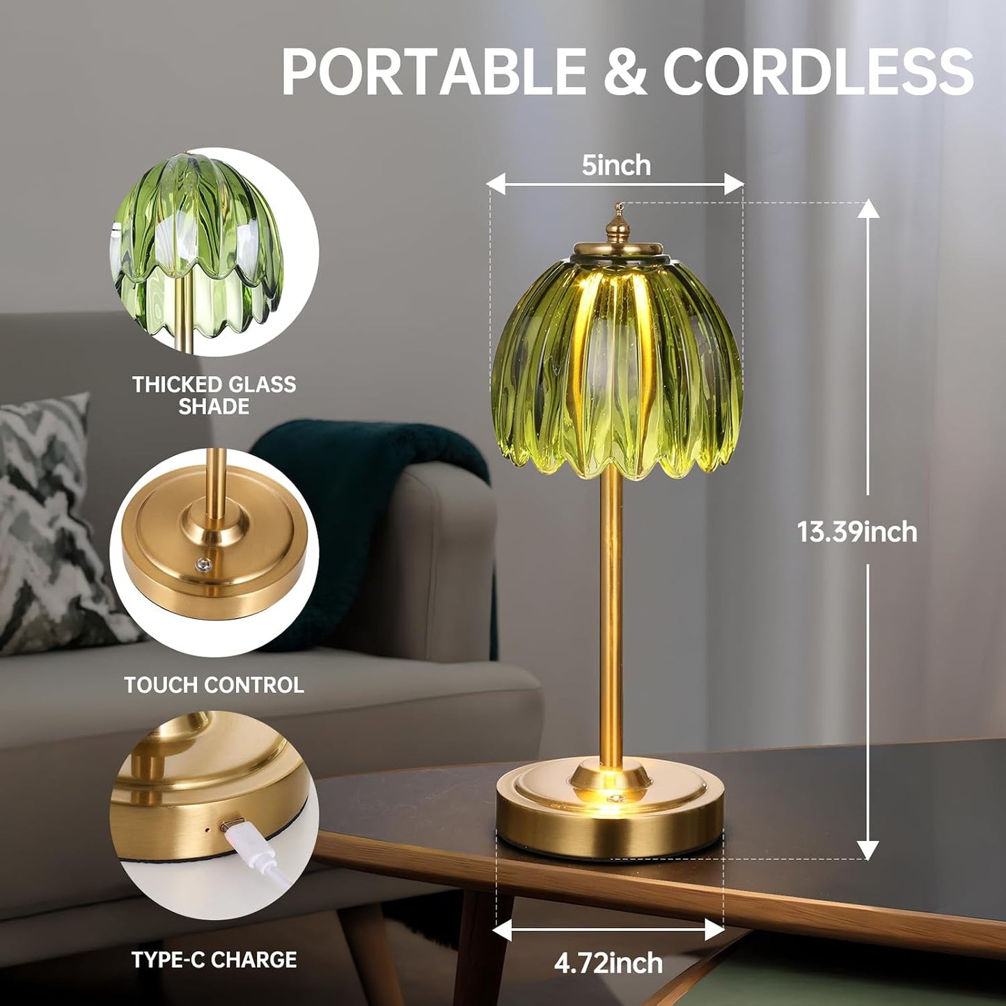 Shenmoyl Set of 2 Tulip Table Lamp with 5000mAh Battery & Touch Control, Cordless Table Lamp with 3 Colors, Dimmable