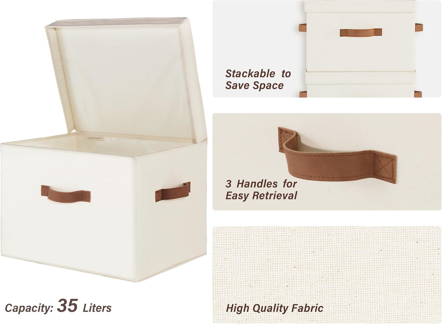 Fabric Storage Bins / Ivory White / Jumbo