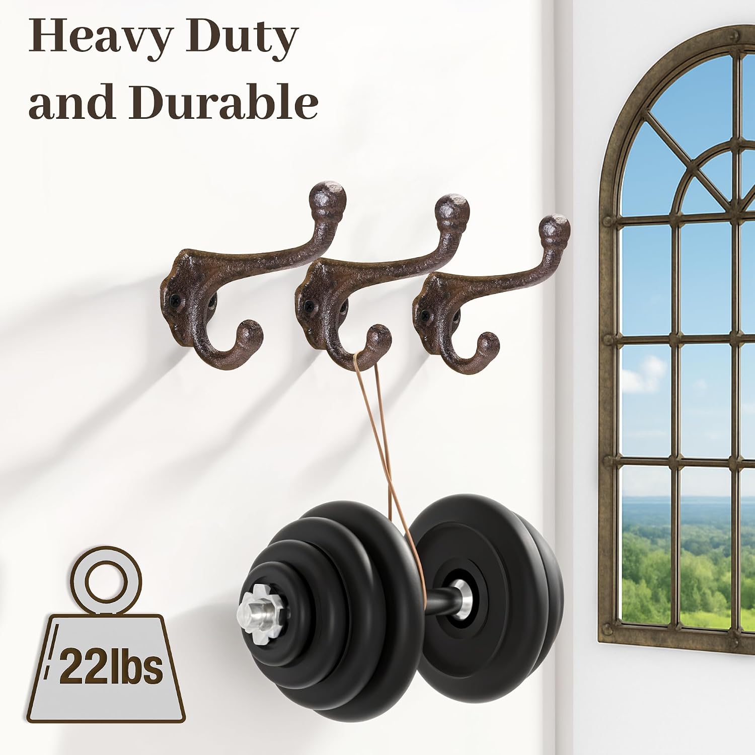Rustic Cast Iron Coat Hooks Wall Mounted / Brown / Set of 5