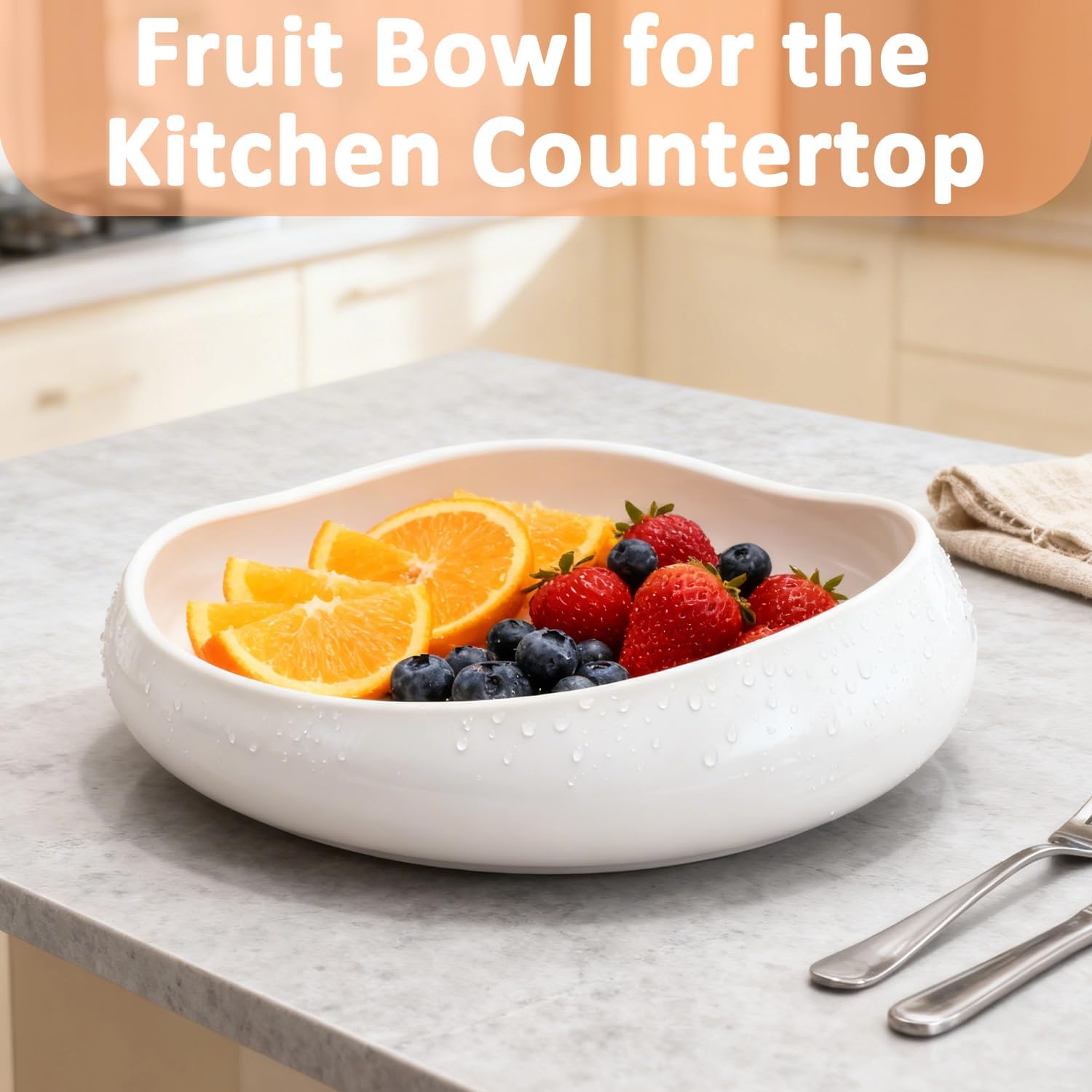 Ceramic Fruit Bowl / White / 8 Inch