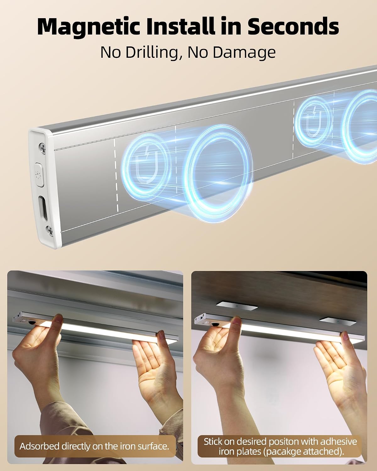 EZVALO 12-inch Under Cabinet Lighting Wireless with Battery Indicator, 2500mAh Rechargeable Motion Sensor Light Indoor