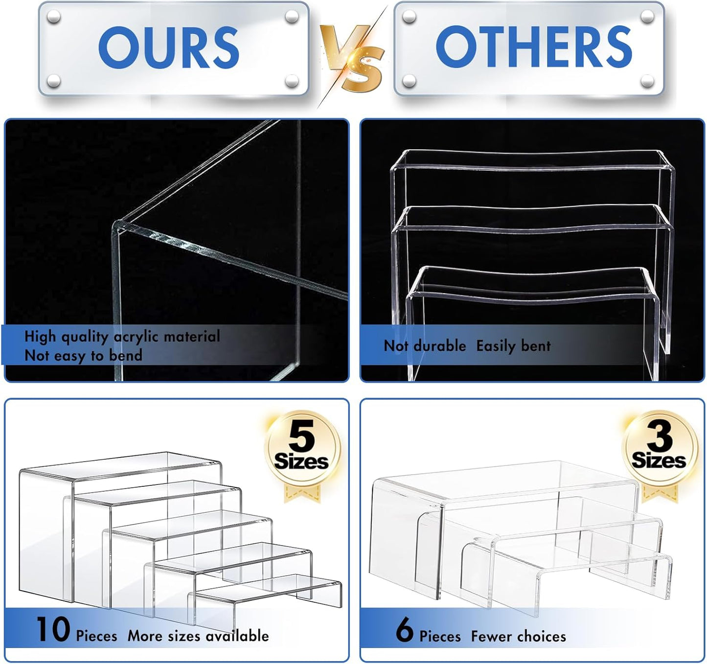 Aheroi Acrylic Risers Display Stands, Acrylic Stands for Display 10Pcs 2Set | Riser Display Shelf Clear Display Stands