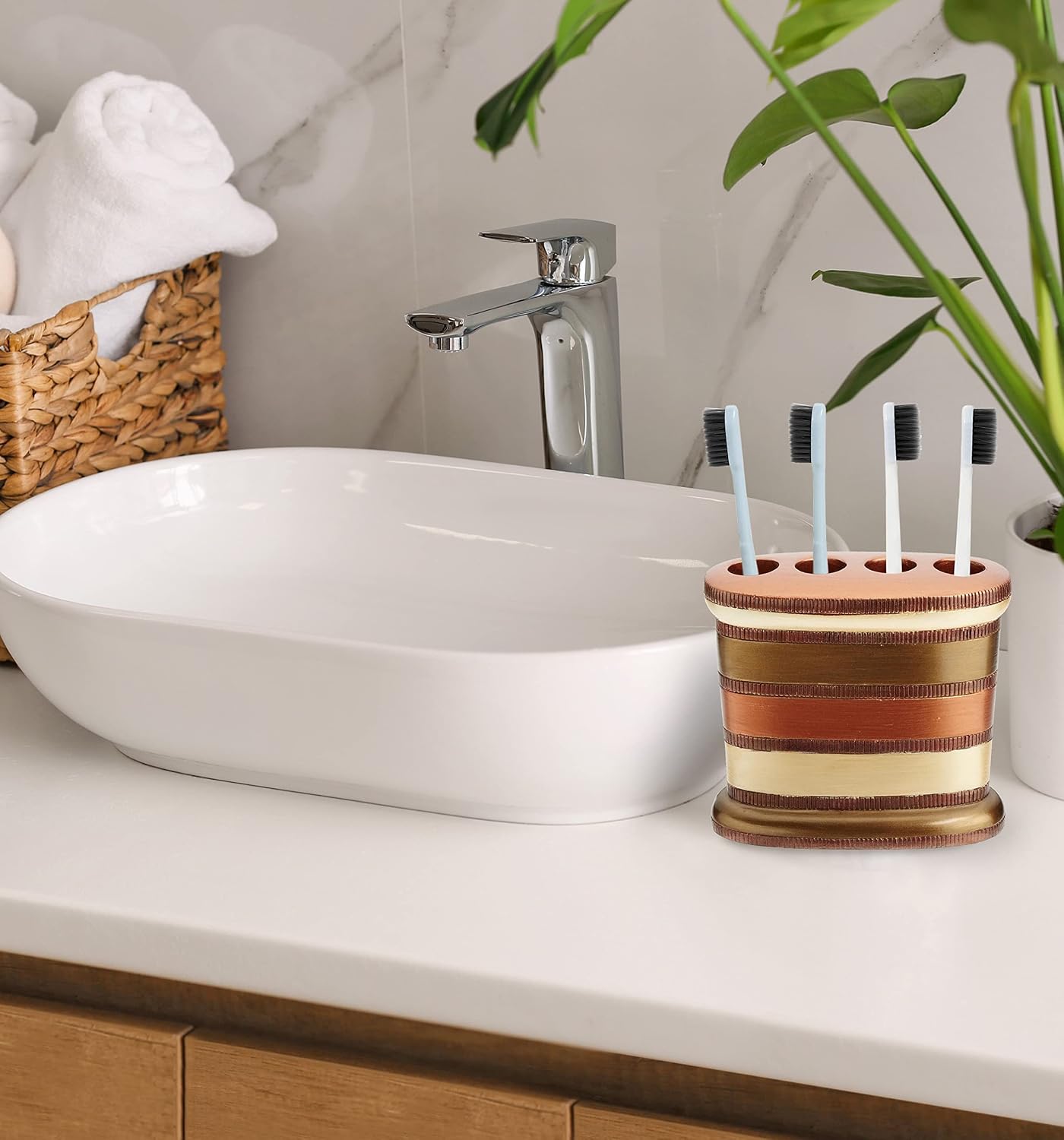 Zahari Home 4pc Contempo Stylish Bathroom Accessories Set Shower Soap Dispenser, Tumbler, Tooth Brush Holder and Soap