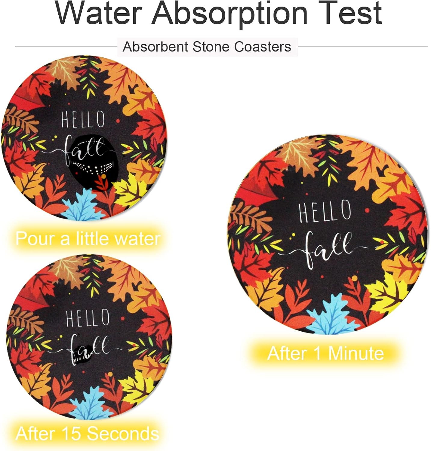 Holder Absorbent Ceramic Coasters for Wooden Table / Fall Colorful / Set of 6