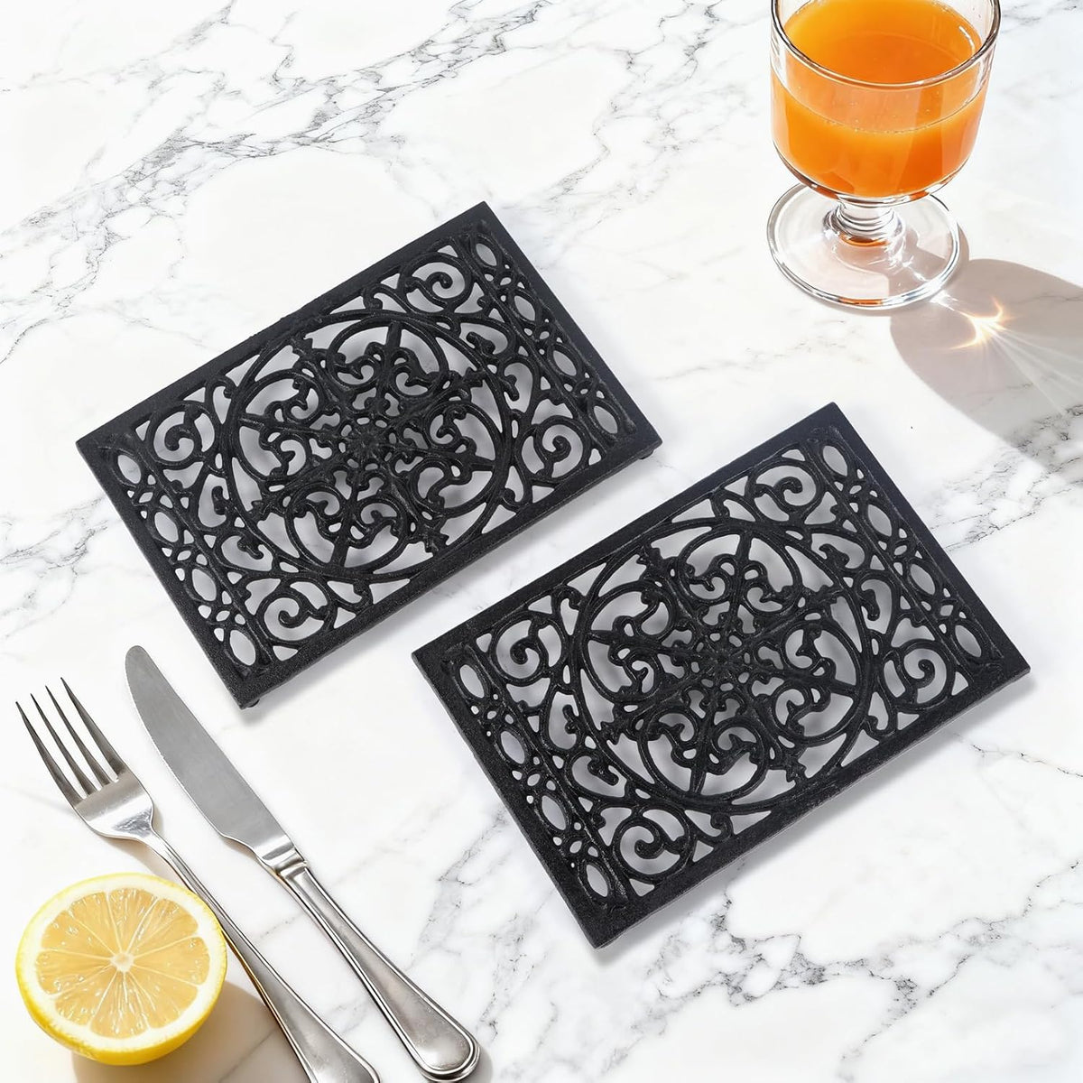 Notakia 9.6 x 6.3 Inch Cast Iron Trivet Set, Large Metal Trivets for Hot Dishes Pots Pans Decorative Kitchen Trivets