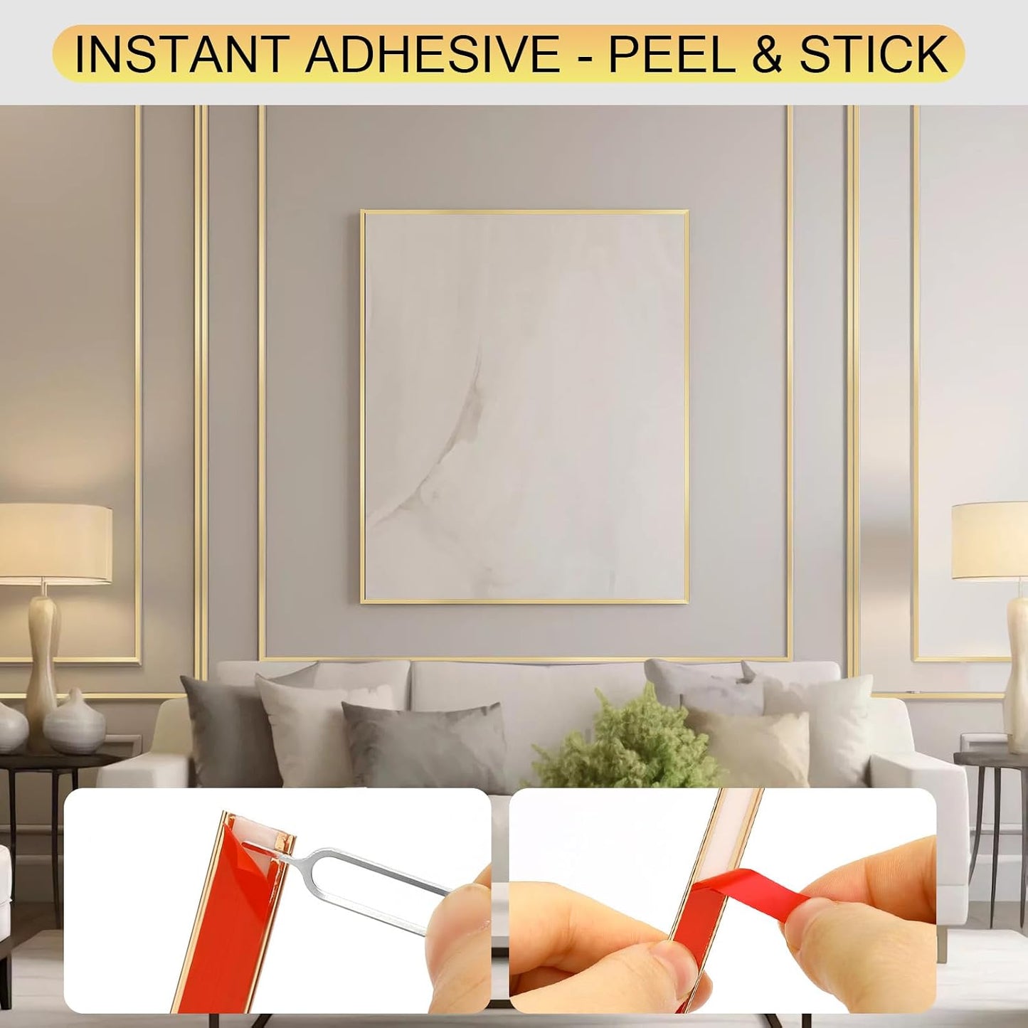 Self Adhesive Decorative Molding / 36.09ftx0.4in / Matte Gold / 0.4 x 36.09