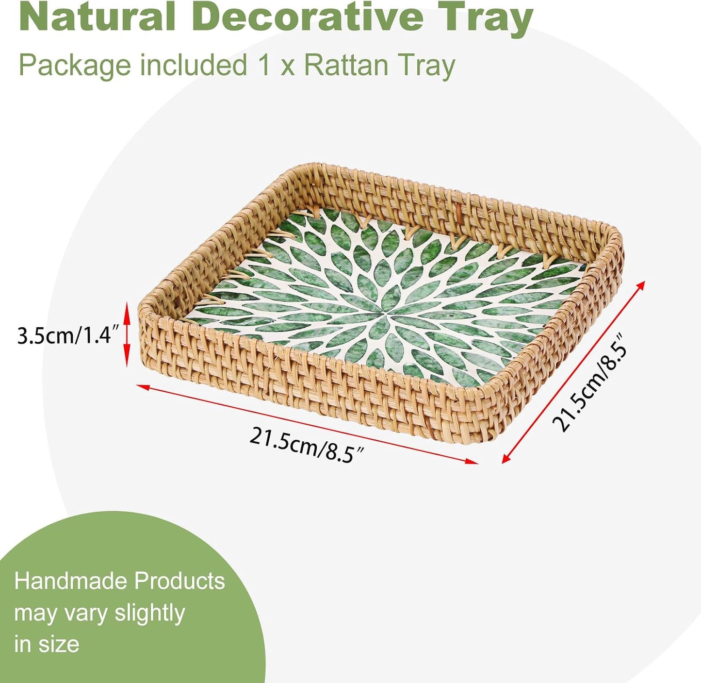 Woven Key Basket for Entryway Table Wicker Basket Tray Key Holder / 8.3 x 8.3 x 1.6 / Green