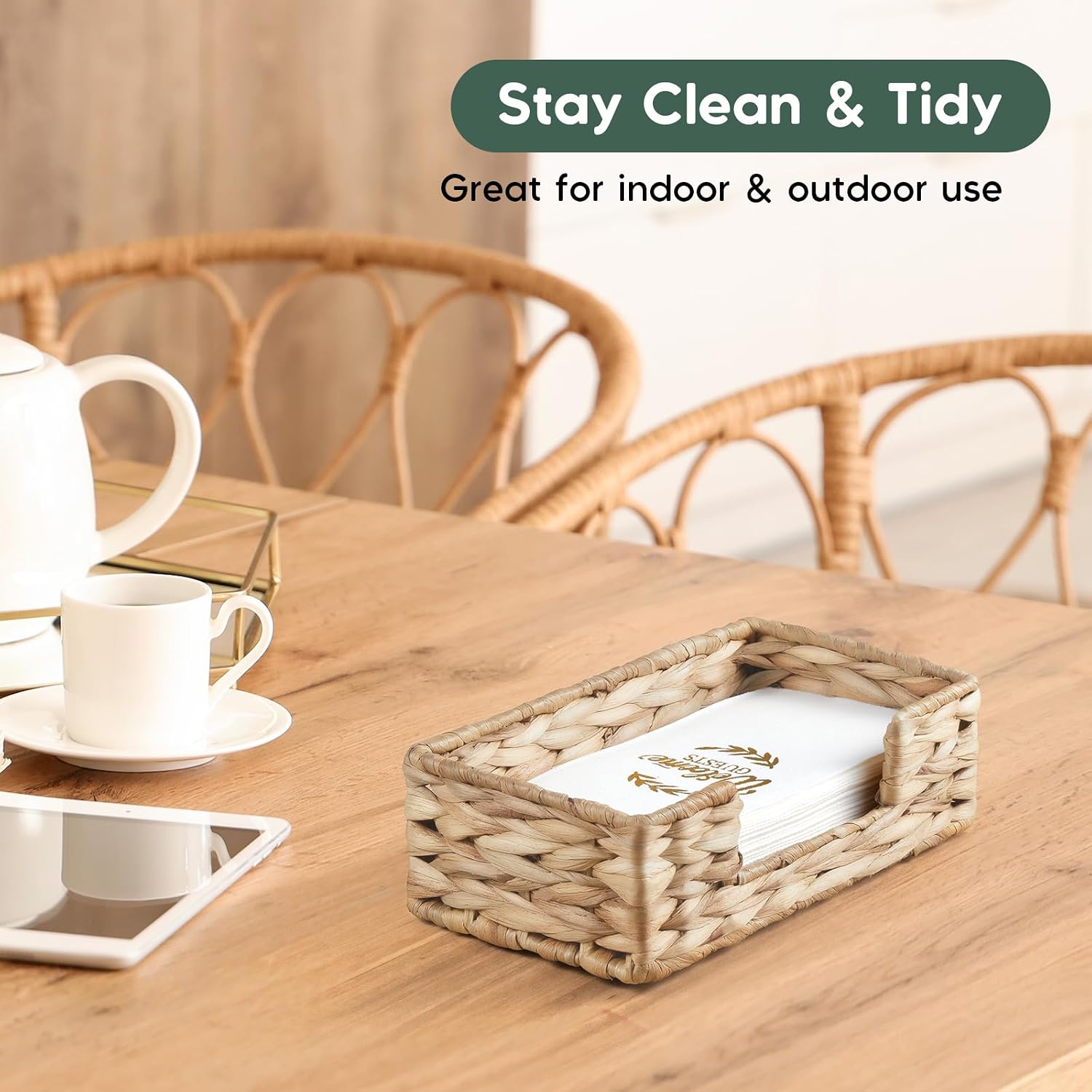 Woven Wicker Water Hyacinth Guest Towel Holder Tray / Brown / 9.45"L x 5.43"W x 2.91"H