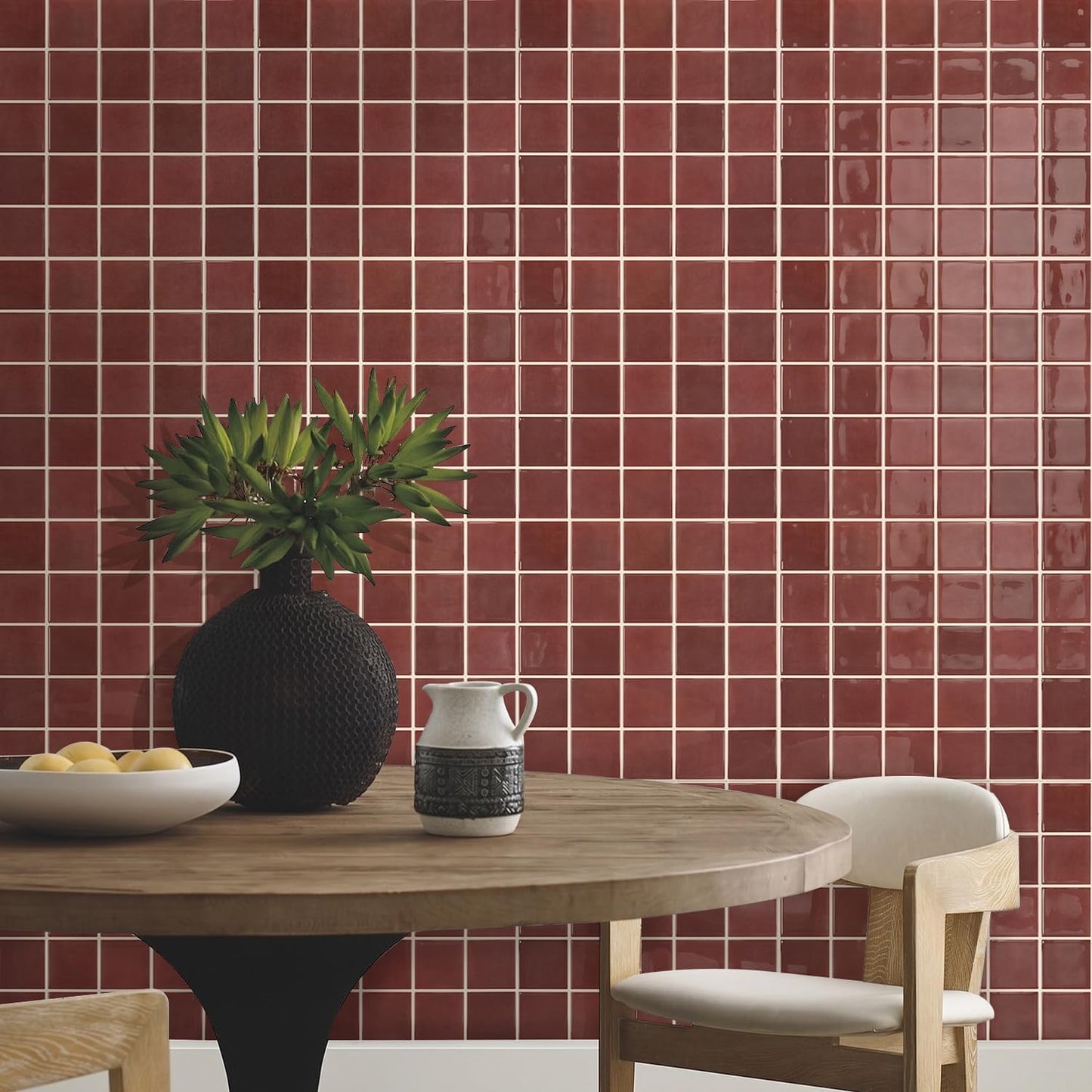 Thicker Dark Peel and Stick Backsplash Tiles- of "-3D Adhesive / ST-SM-A / Red / 12 x 12 / Set of 10