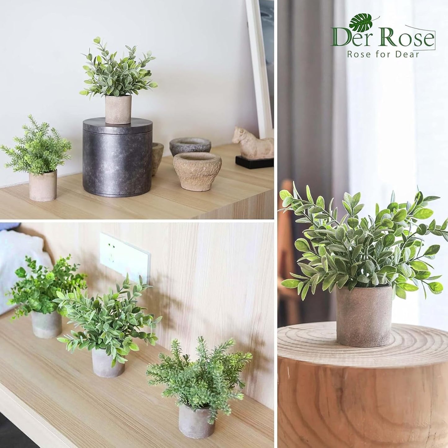 Mini Potted Fake Plants Artificial Plastic Eucalyptus Plants Topiaries / Sage Green / Set of 3