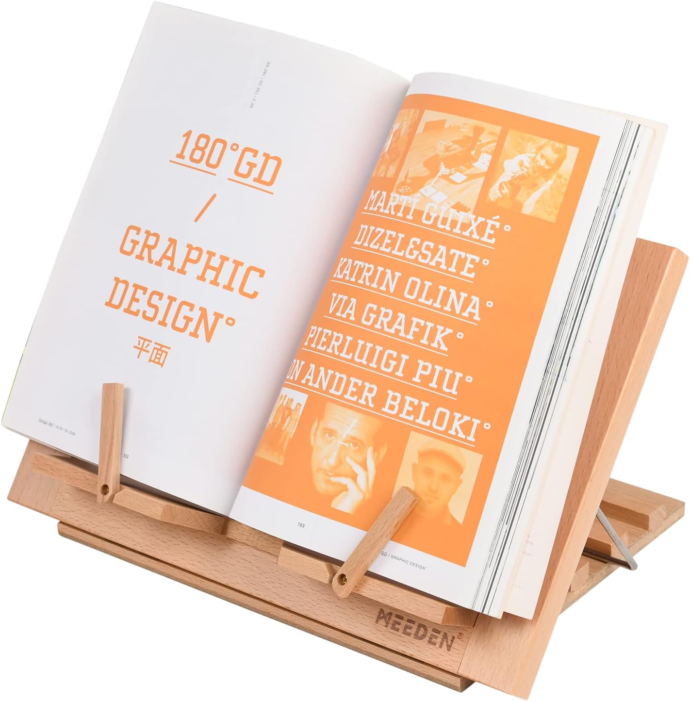 MEEDEN Book Stand with Page Holder Clips: 13.39" x 9.25" Cookbook Holders | Adjustable Foldable Solid Beechwood MacBook