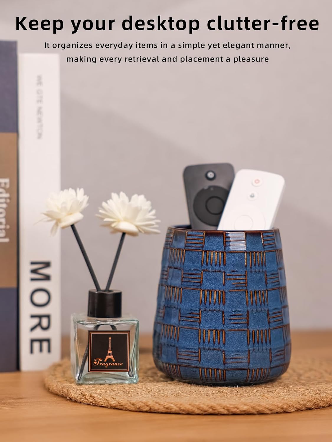 Ceramic TV Remote Control Holder / Blue