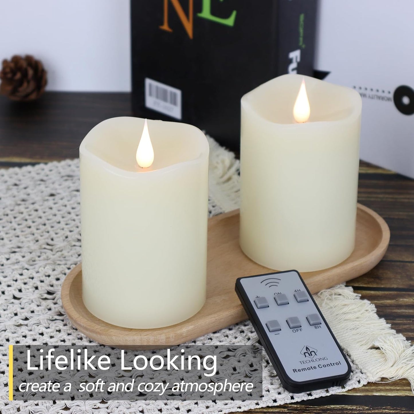 Flameless Candles Battery Operated with Remote Timer, 3D Moving Flame Flickering, Last 600+ Hours Battery Candles, 3" x