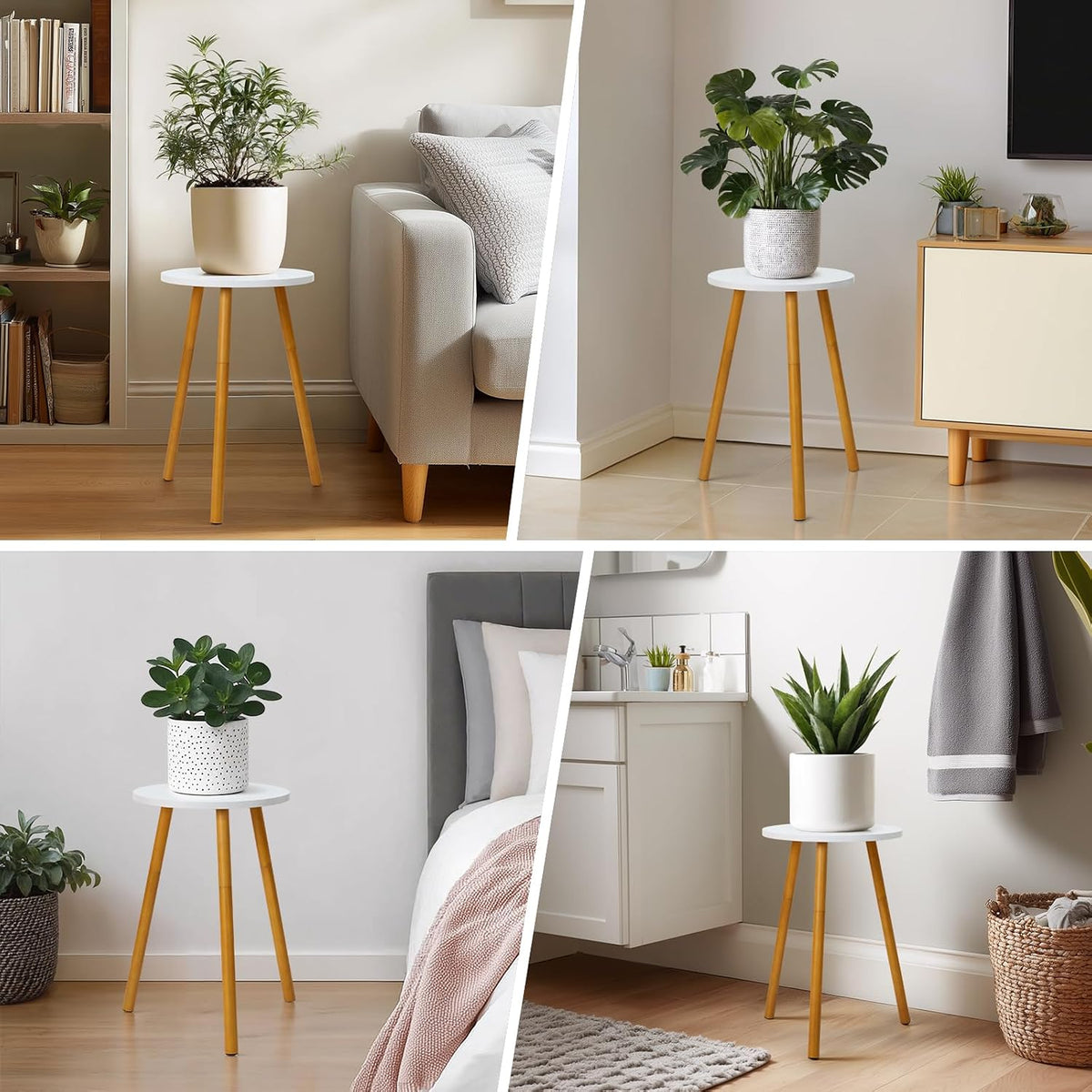 KINNARY Tall Plant Stand Indoor, Mid Century Wood White Flower Stand for Corner, Metal Plant Holder, Modern Home Decor