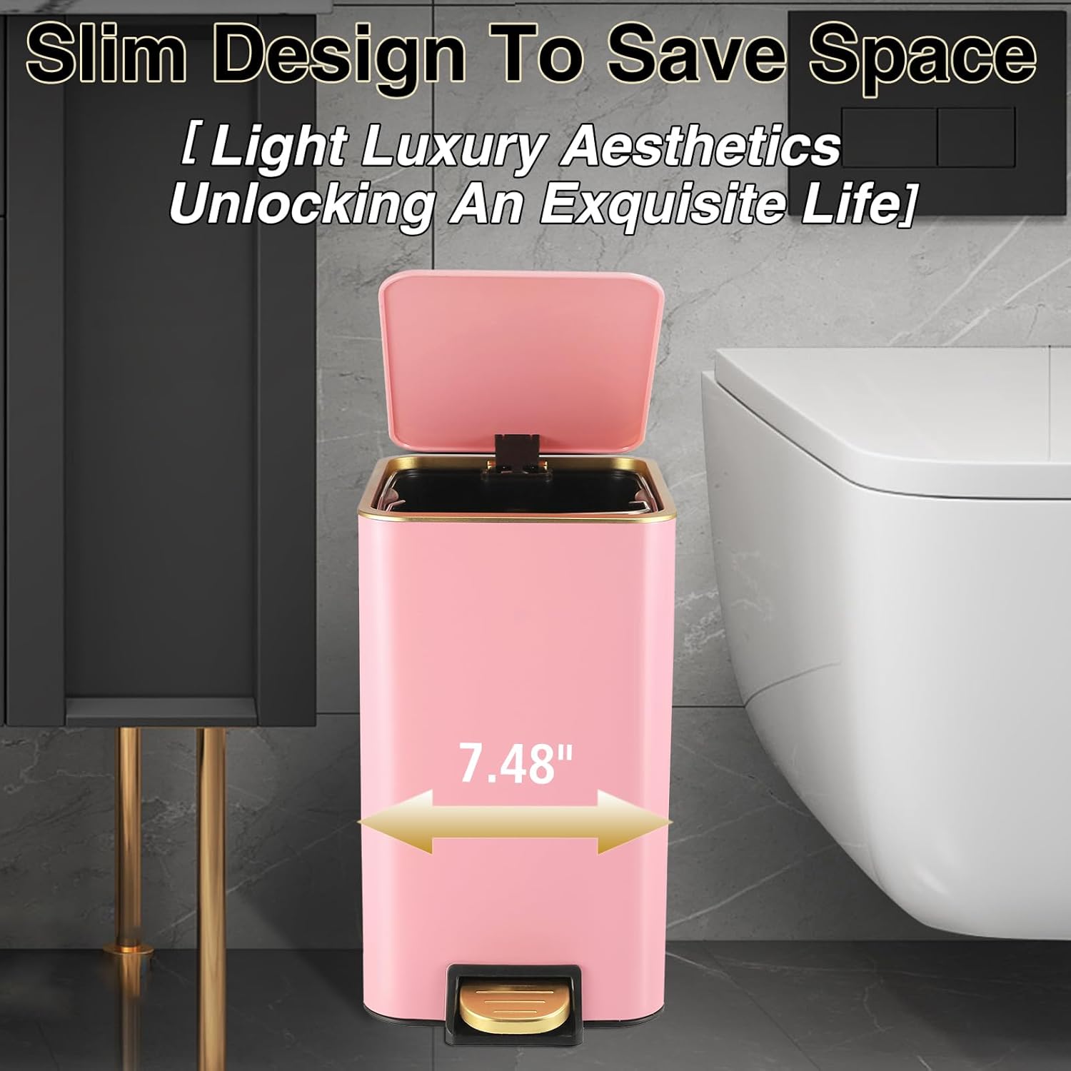 XLHOMO Pink Bathroom Accessories Set 8 Piece Pink and Gold Bathroom Set, Bathroom Sets with Stainless Steel Trash