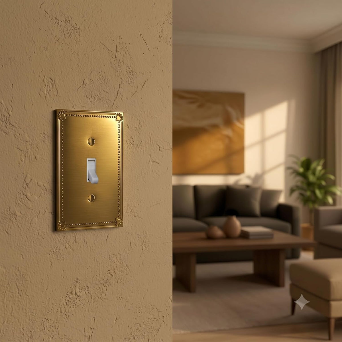 Rio Salto Toggle Single Light Switch Cover Plate Flip Switch Wall Plates Brushed Gold Metal — Pearl Collection, 4-Pack