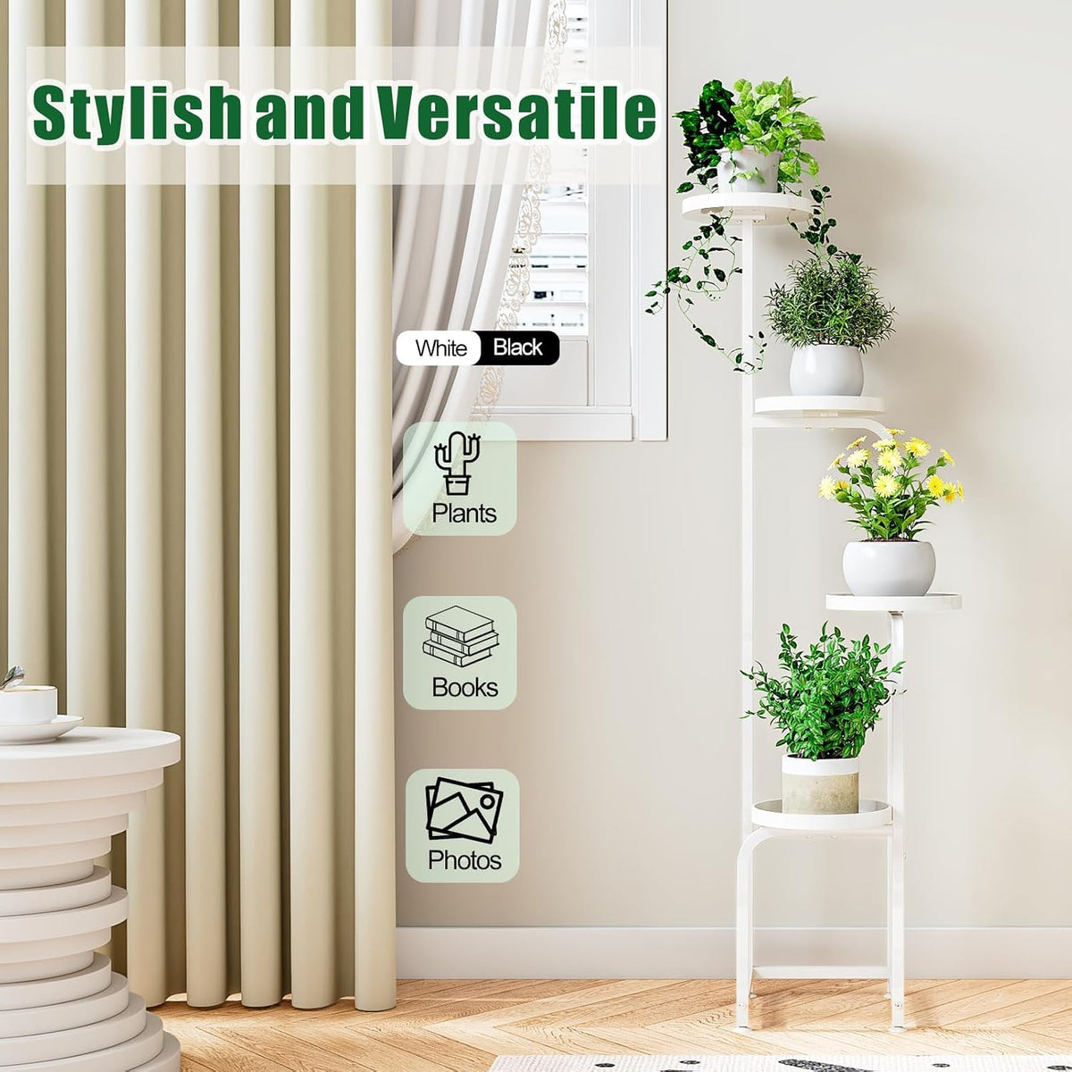 IINGIORDAR Plant Stand Indoor Outdoor Corner Tall Plant Shelf 4 Tier Metal | Space-saving Tiered Design Displays