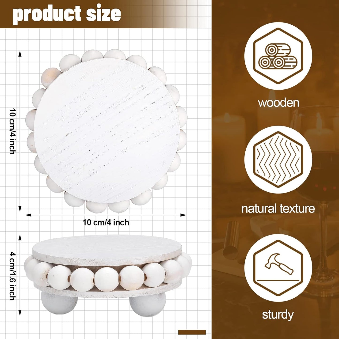 Wooden Risers for Displays Round Wood Riser Distressed Wood Risers / White / 3.94 Inch / Set of 2