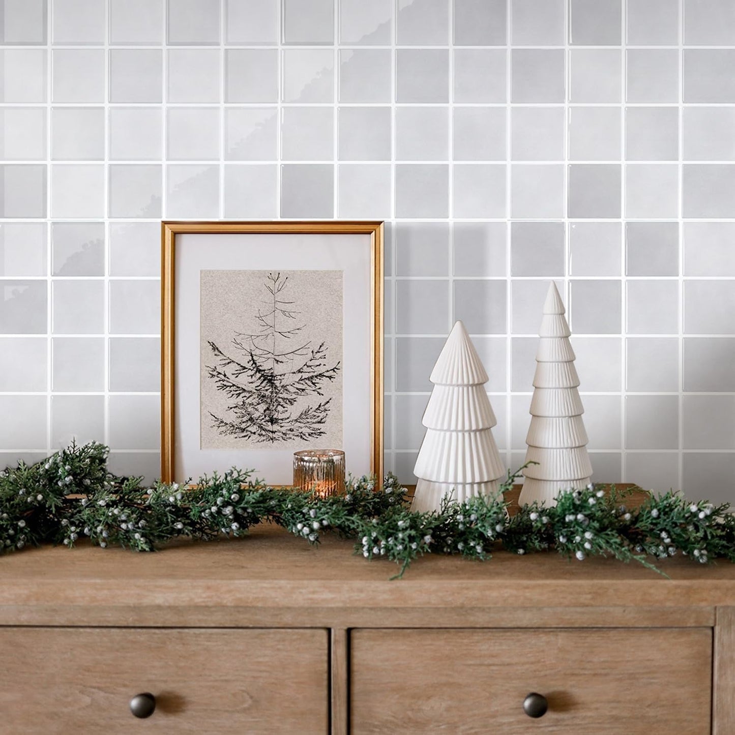 Thicker Peel and Stick Backsplash Tiles- of "- 3D / ST-SM-Q / Light Gray / 12 x 12 / Set of 10