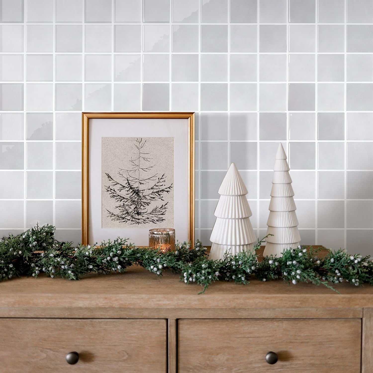 Thicker Peel and Stick Backsplash Tiles- of "- 3D / ST-SM-Q / Light Gray / 12 x 12 / Set of 10
