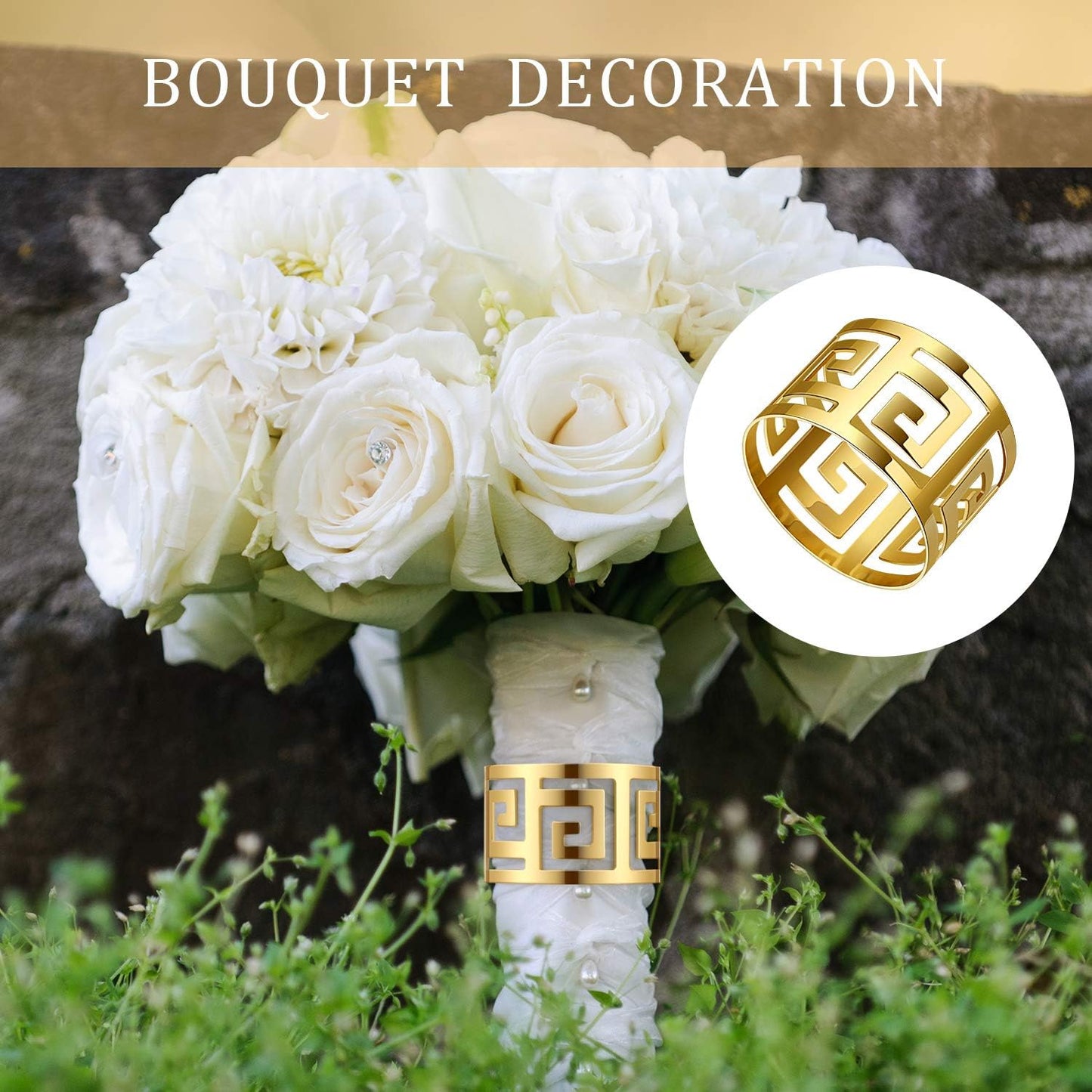 48 Pcs Gold Napkin Rings Hollow Out Napkin Rings Holder Set Metal Serviette Buckle Bulk for Dinner Table Decoration
