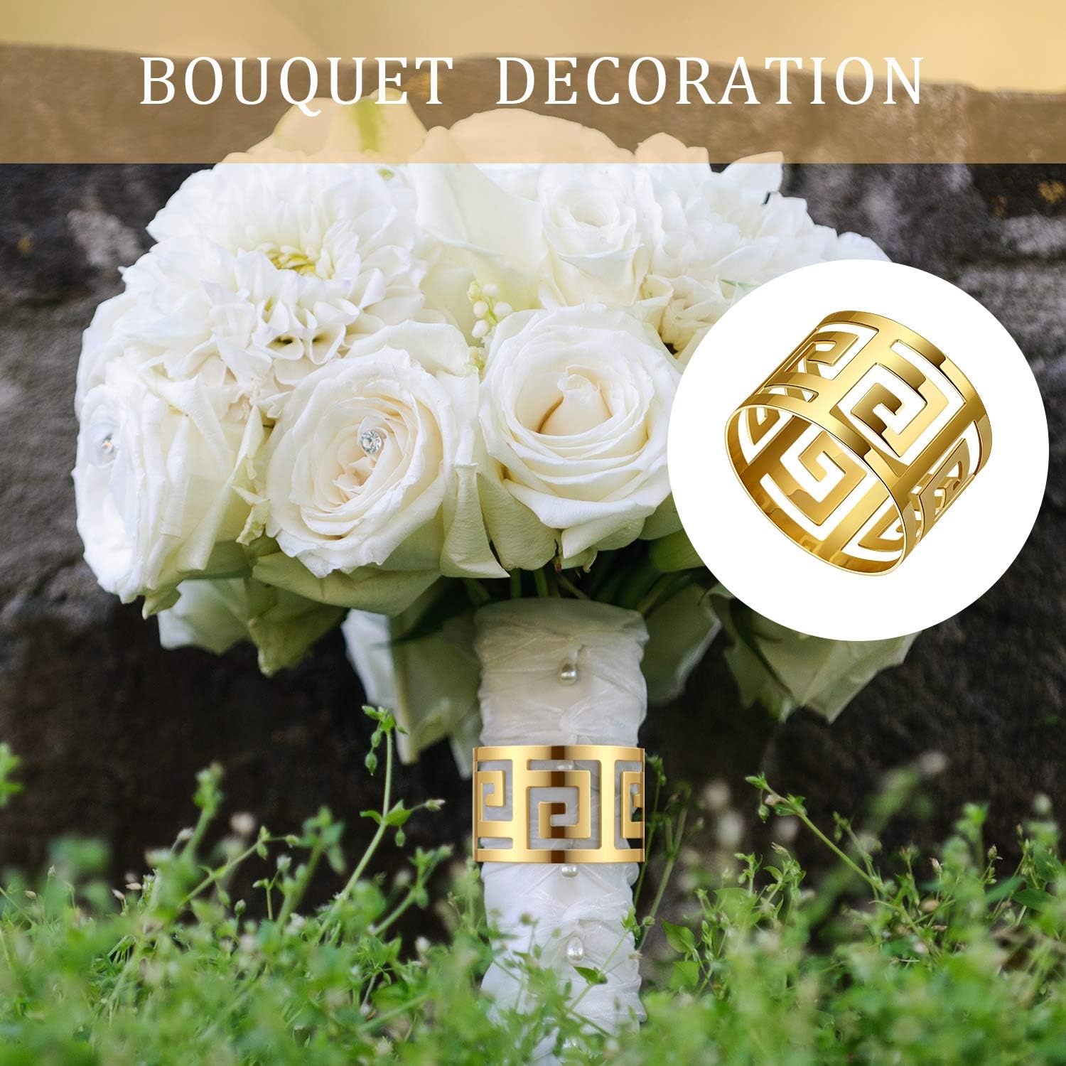 48 Pcs Gold Napkin Rings Hollow Out Napkin Rings Holder Set Metal Serviette Buckle Bulk for Dinner Table Decoration