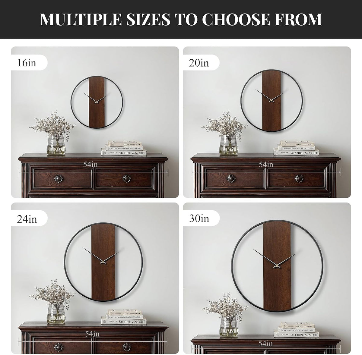 Cuspin 24 Inch Large Wall Clock Modern Rustic Walnut Dial Decorative Clock | battery operated, silent non ticking