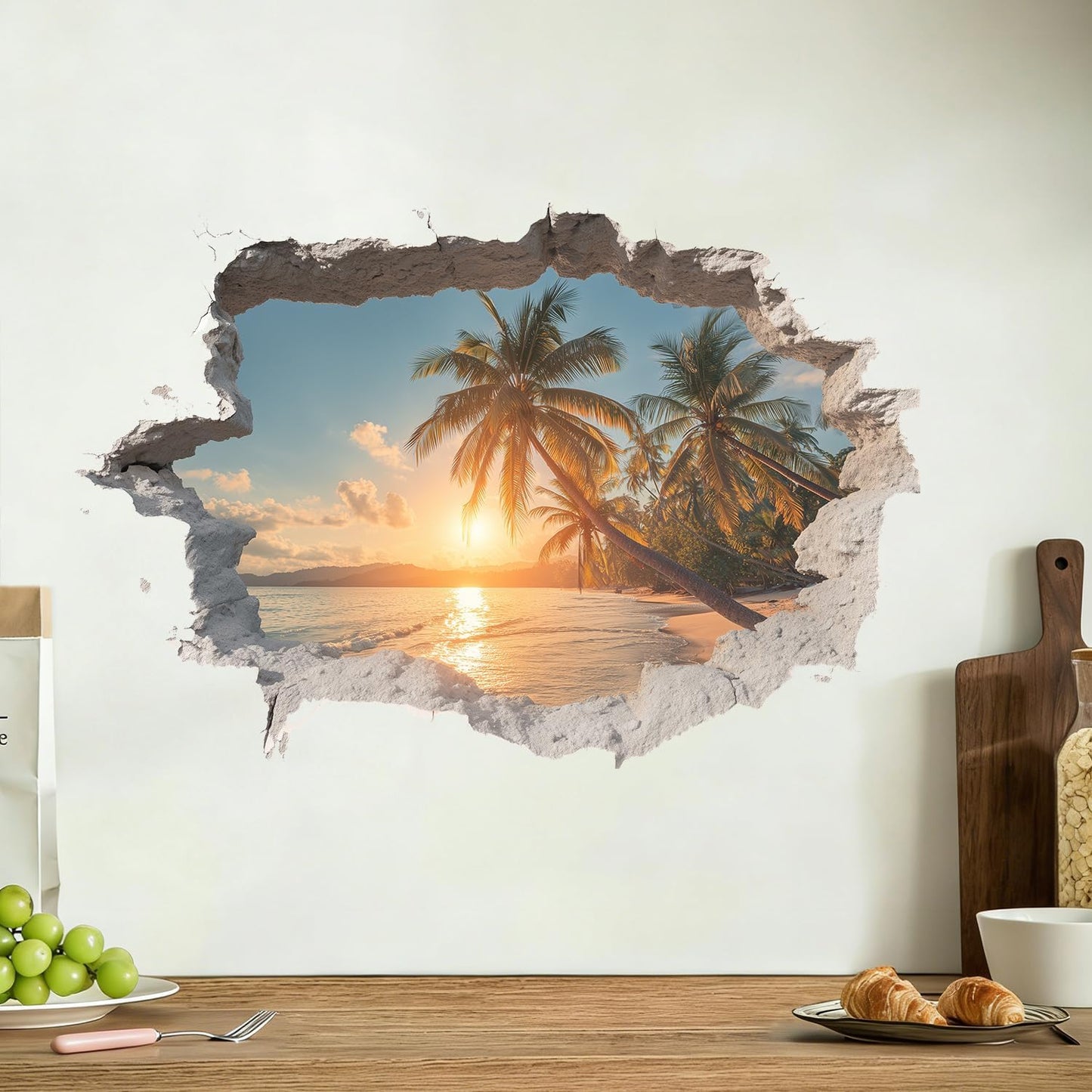 3D Tropical Beach Wall Decals Peel and Stick Ocean Sunset Palm Tree Wall Stickers / 6