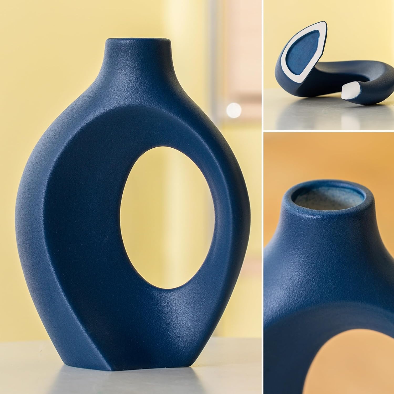 Snuggle Hollow Ceramic Vase / Navy Blue L / 8.4 Inch / Set of 2