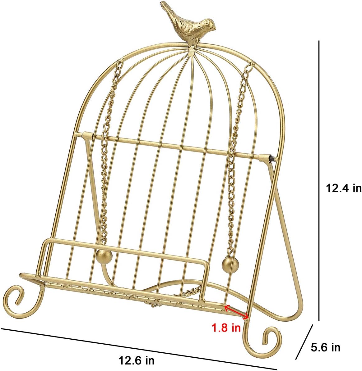 Jemeni Cookbook Stand for Kitchen, A Recipe Easel is Metal Birdcage Shaped | Cast Iron Cookbook Stand with 2 Weighted