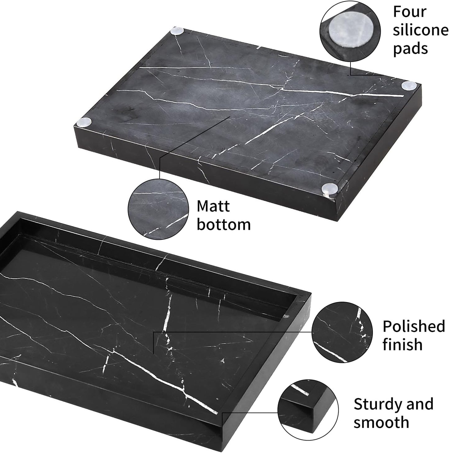 Marble Bathroom Vanity Tray / Black Marquina / 12 x 8 x 1.2