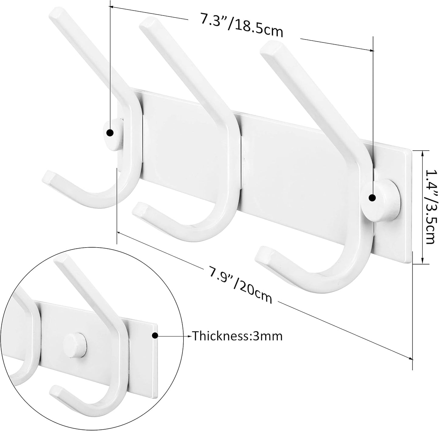 WEBI Coat Rack Wall Mount,Coat Hooks Wall Mounted,Coat Hanger Wall,Hook Rack Rail,3 Hooks for Hanging