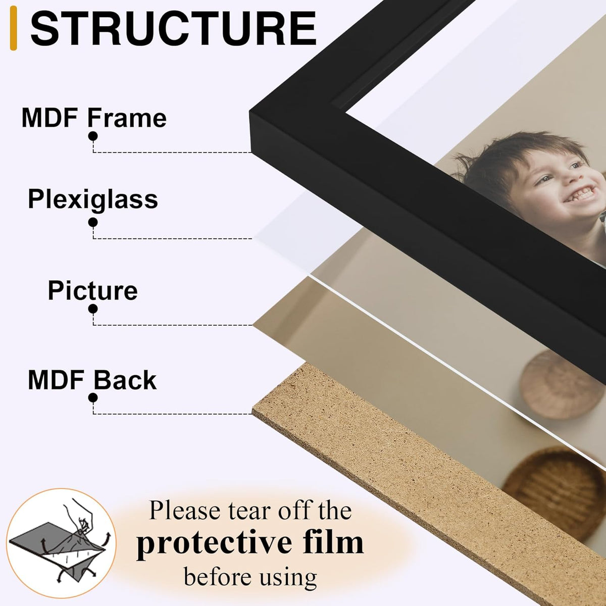 decorUhome Black Triple 8x10 Picture Frame Vertical, MDBK08 | "Z" Shape Folding Design Engineered Wood Trifold Photo