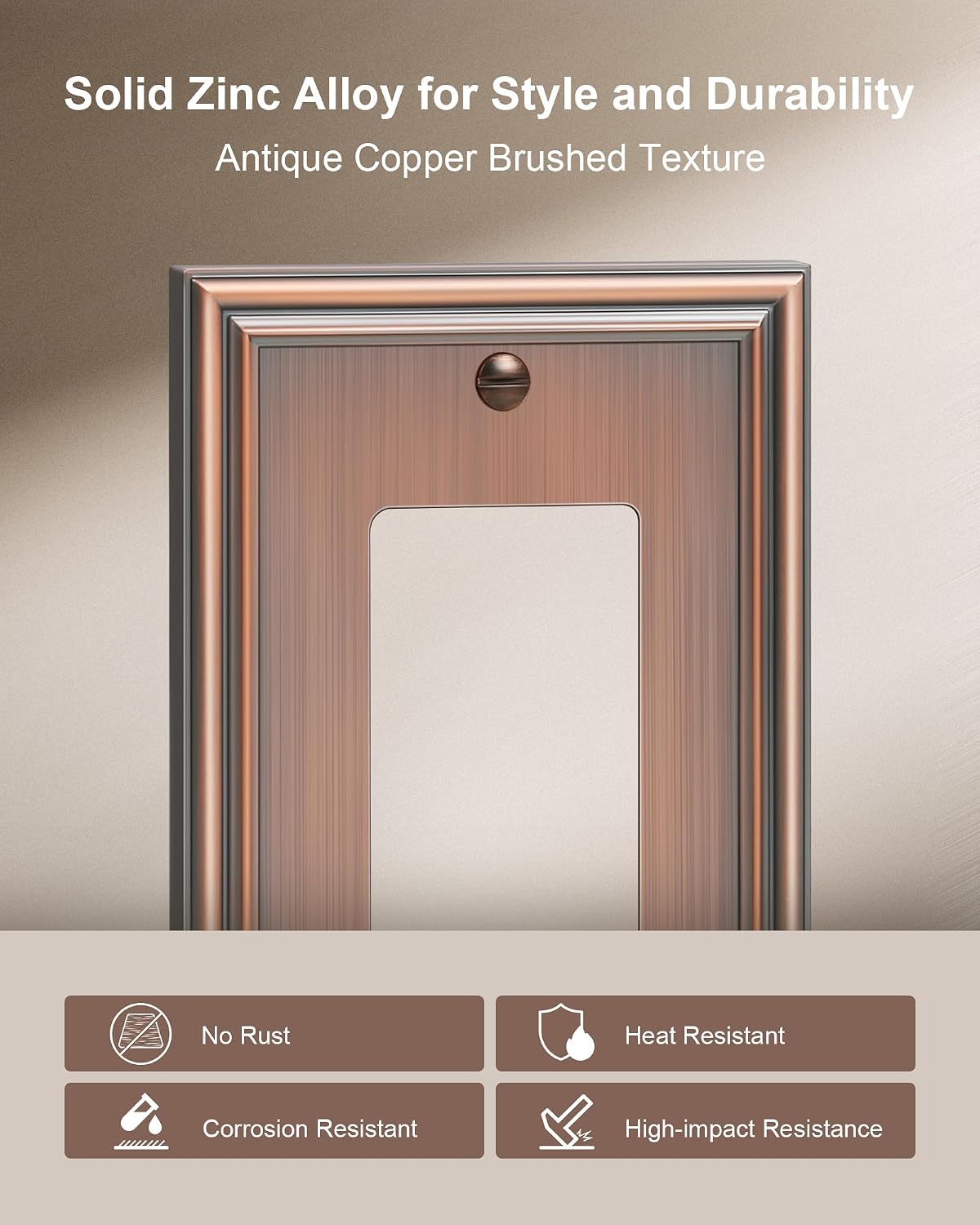 6-Pack Zinc Alloy Decorator Outlet Cover Plate, Solid Receptacle Cover | Decorative Switch Plates and Outlet Covers