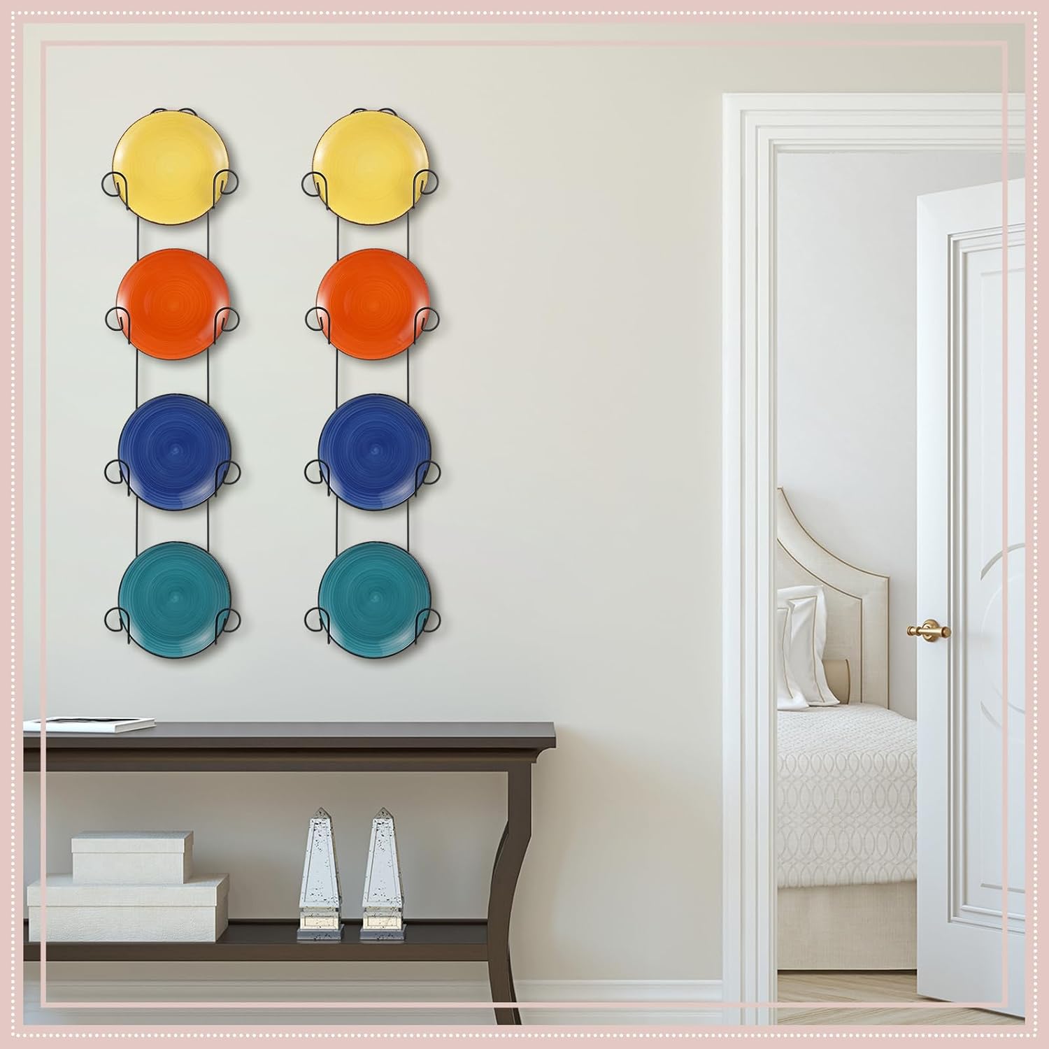 Set of 2 Plate Rack for Wall Vertical 4 Tier Metal Wall Plate Holder Display Hanger for Dishes Decorative Plates Arts