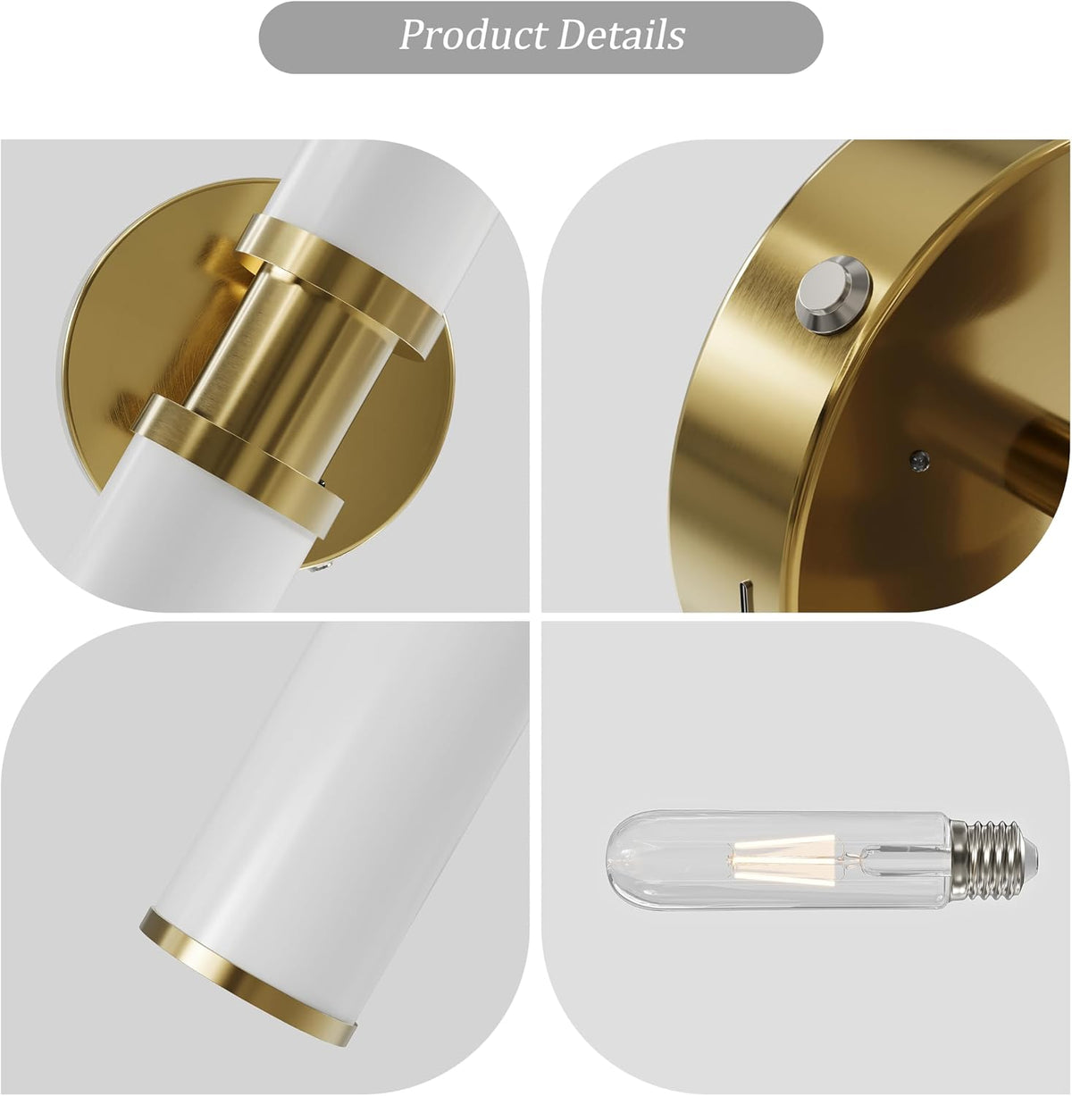 Rayogale Gold Wireless Battery Operated Wall Sconces with Remote Control | White Glass Rechargeable Wall Lights Set of