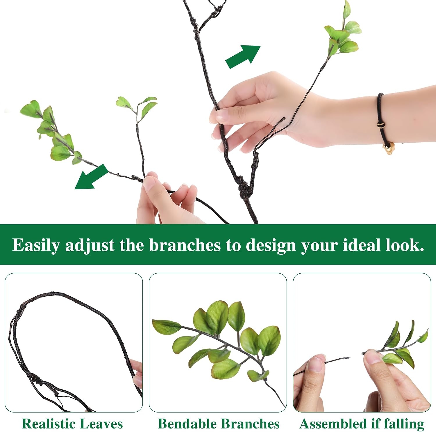 Faux Greenery Stems Branches for Vases / Green / Set of 4