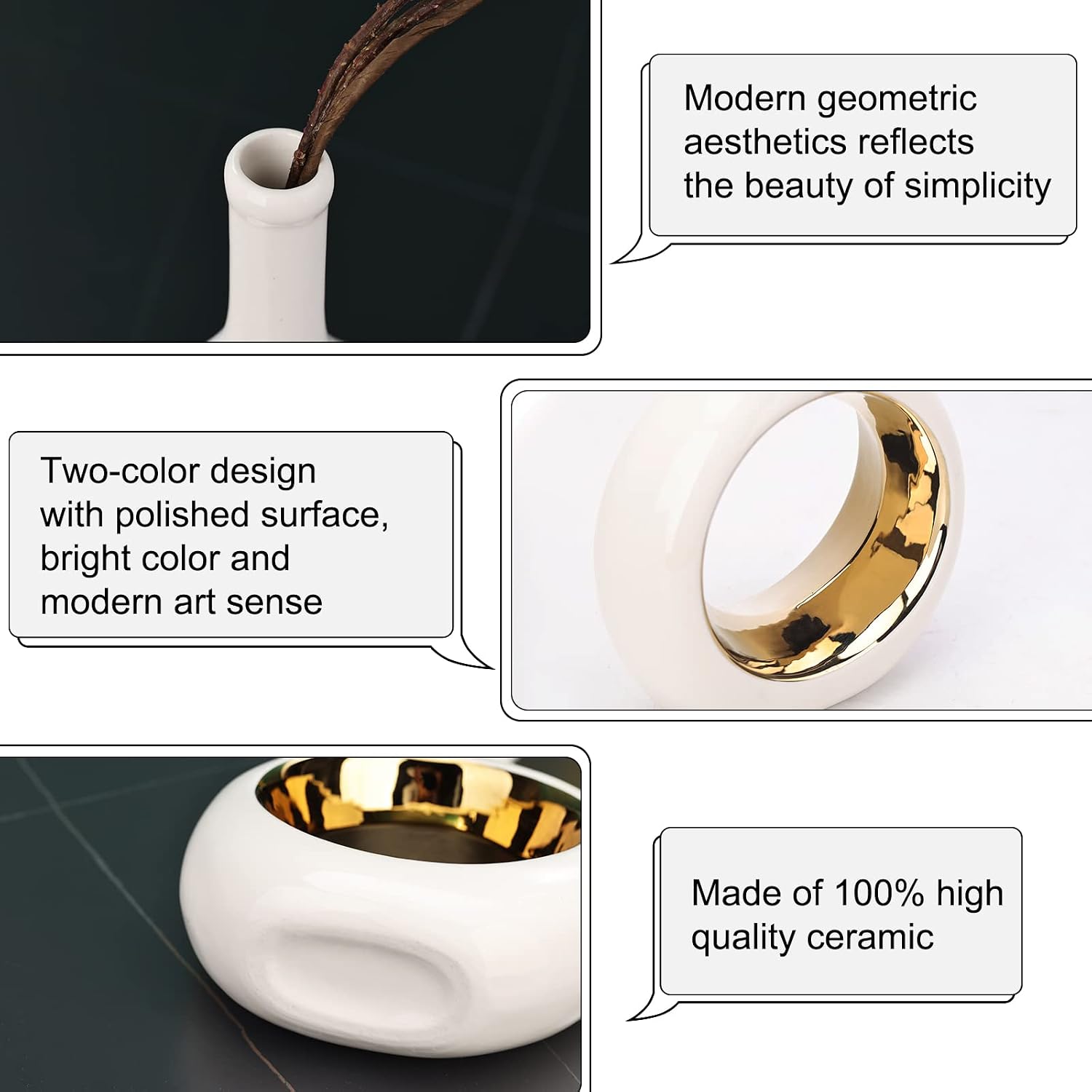 Vase Ceramic White Vases Home Decor / White and Gold