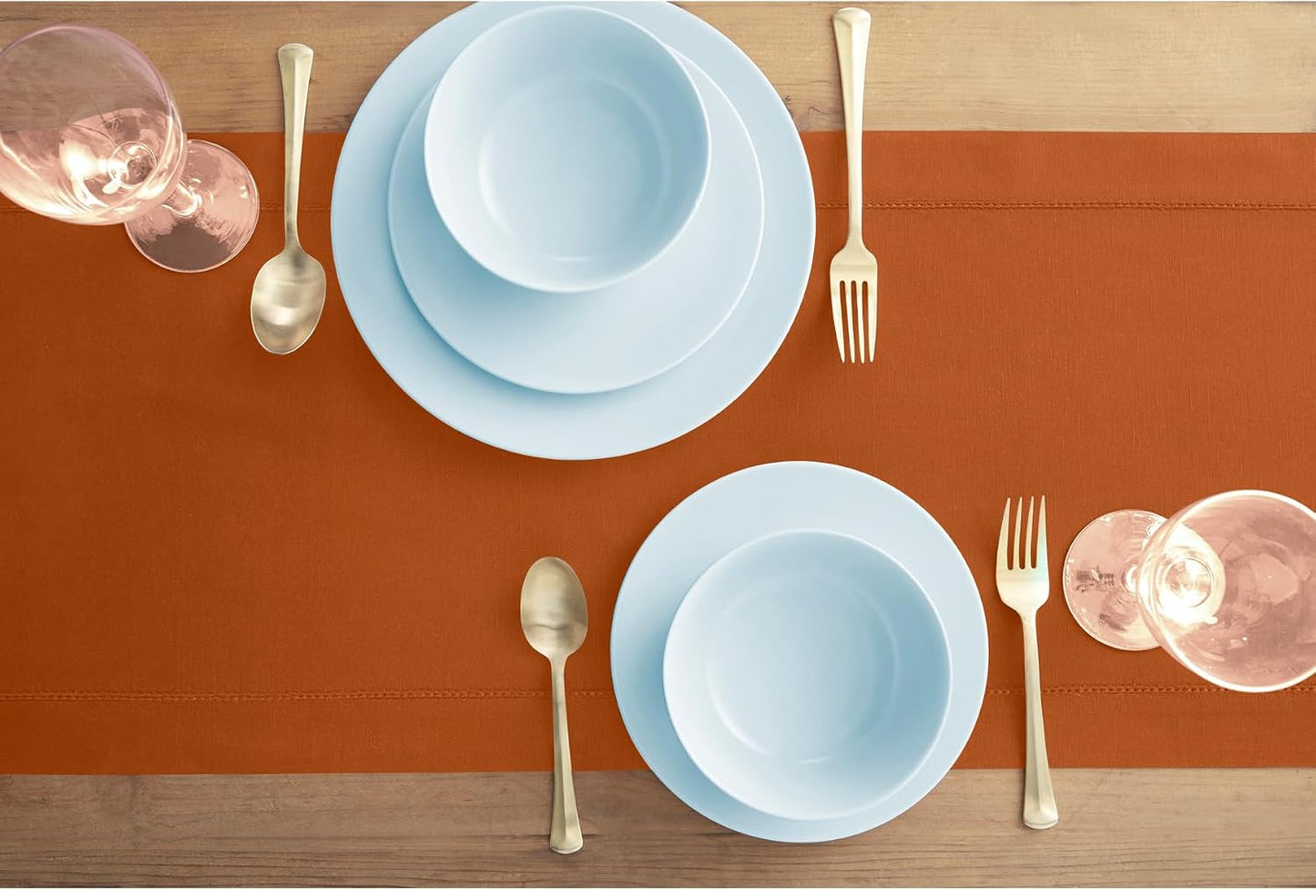 Solino Home Cotton Linen Dining Table Runner Cinnamon Hemstitch, 14 x 90 in | Cotton Linen Hemstitch Table Runners for