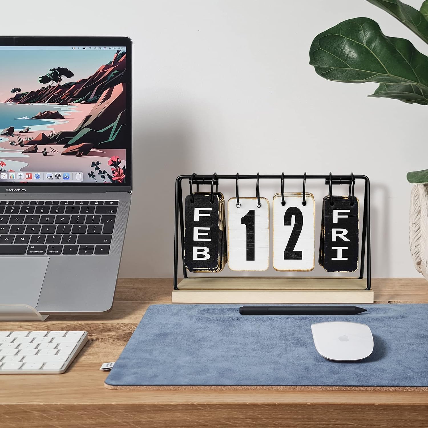 Wooden Desk Calendar 2025 2026 Standing Flip, Vintage Perpetual Flip Calendar with Large Display, Daily Desktop
