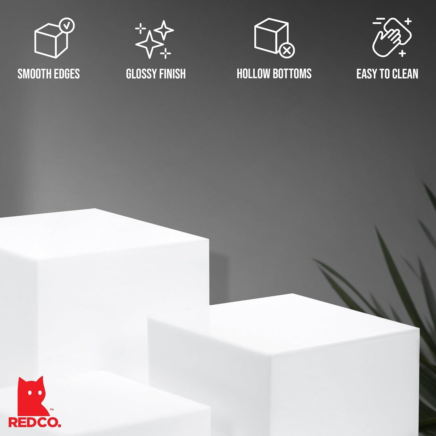 Red Co. Set of 3 Glossy White Acrylic Cube Display Nesting Risers with Hollow Bottoms