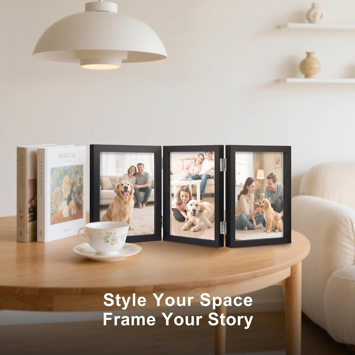 TOFOREVO 5x7 3 Picture Frame Triple Wooden Three Hinged Photo Frame Definition Glass Stand Vertically on Desktop or
