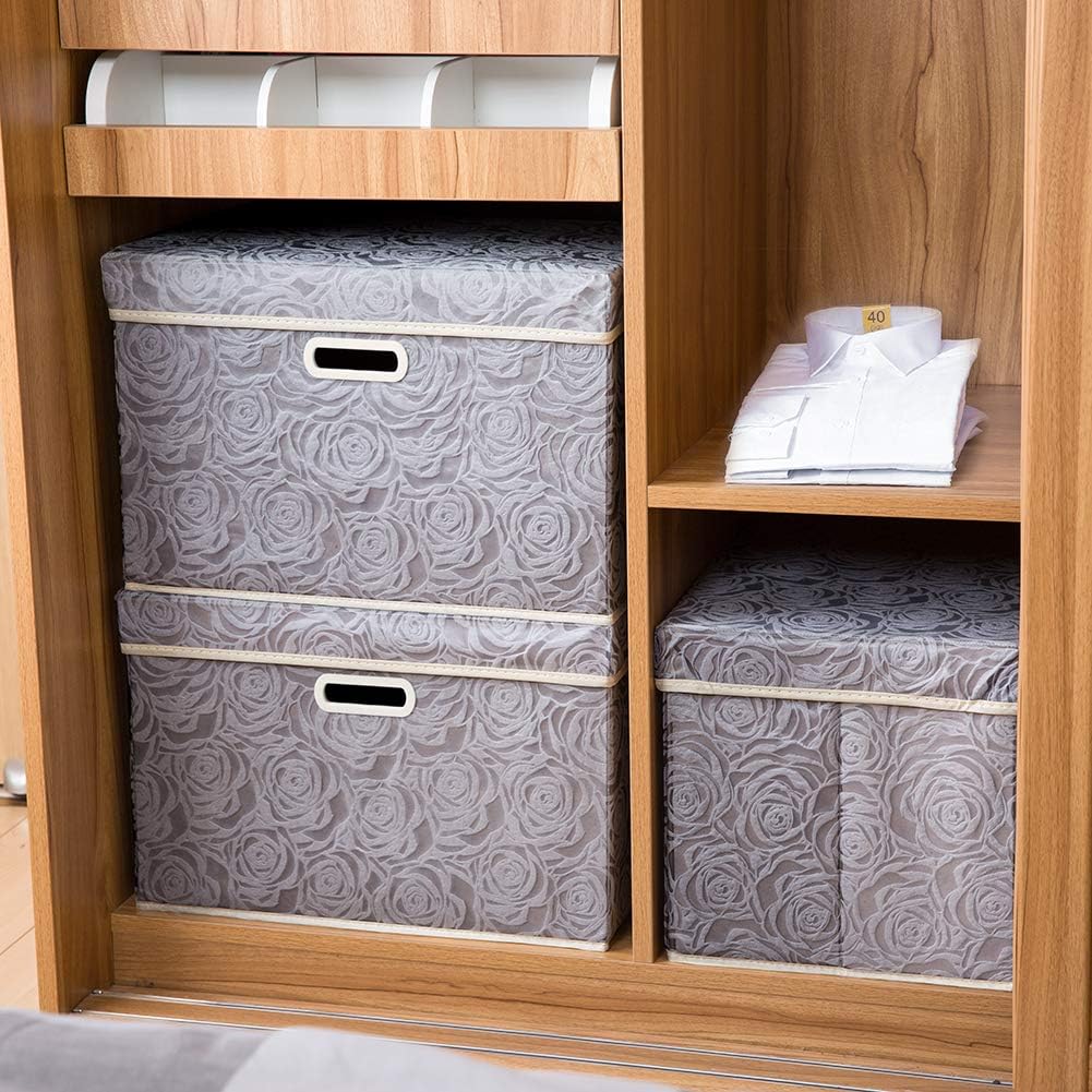 Lid Fabric Decorative Storage Bin Cube Organizer Container Basket / Gray / Large