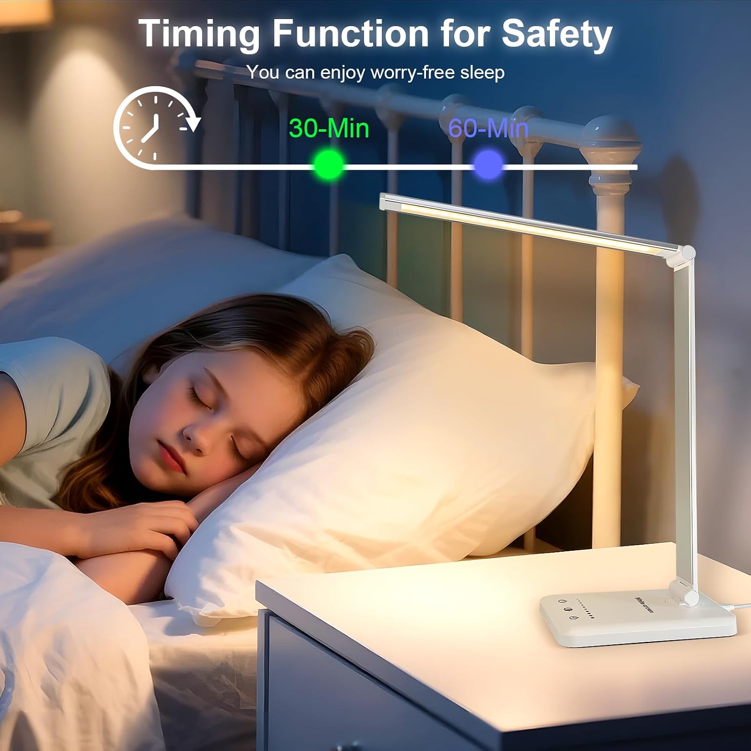 White crown LED Desk Lamp Dimmable Table Lamp Reading Lamp with USB Charging Port, 5 Lighting Modes, Sensitive Control