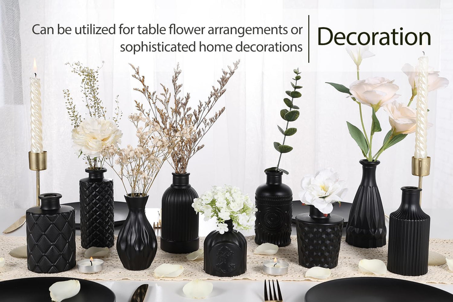 Glass Bud Vases Set / Black / Set of 12