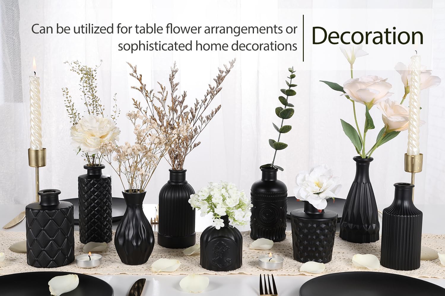 Glass Bud Vases Set / Black / Set of 12