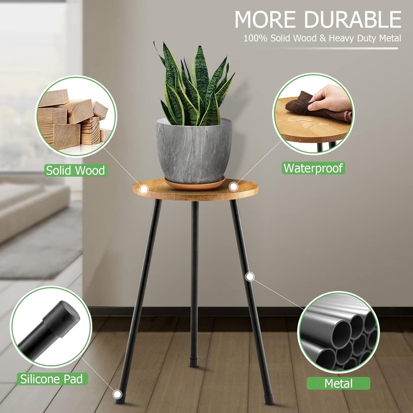 KINNARY Tall Plant Stand, Mid Century Wood Indoor Plant Stand Plant Table for Flower Pots, Metal Plant Holder, Modern