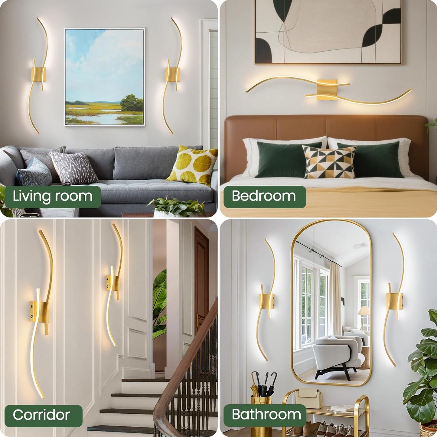 CANEOE Battery Operated Wall Sconce Set of 2, 18000mAh Gold Rechargeable Wall Lights with Remote Control,3000K-6000K