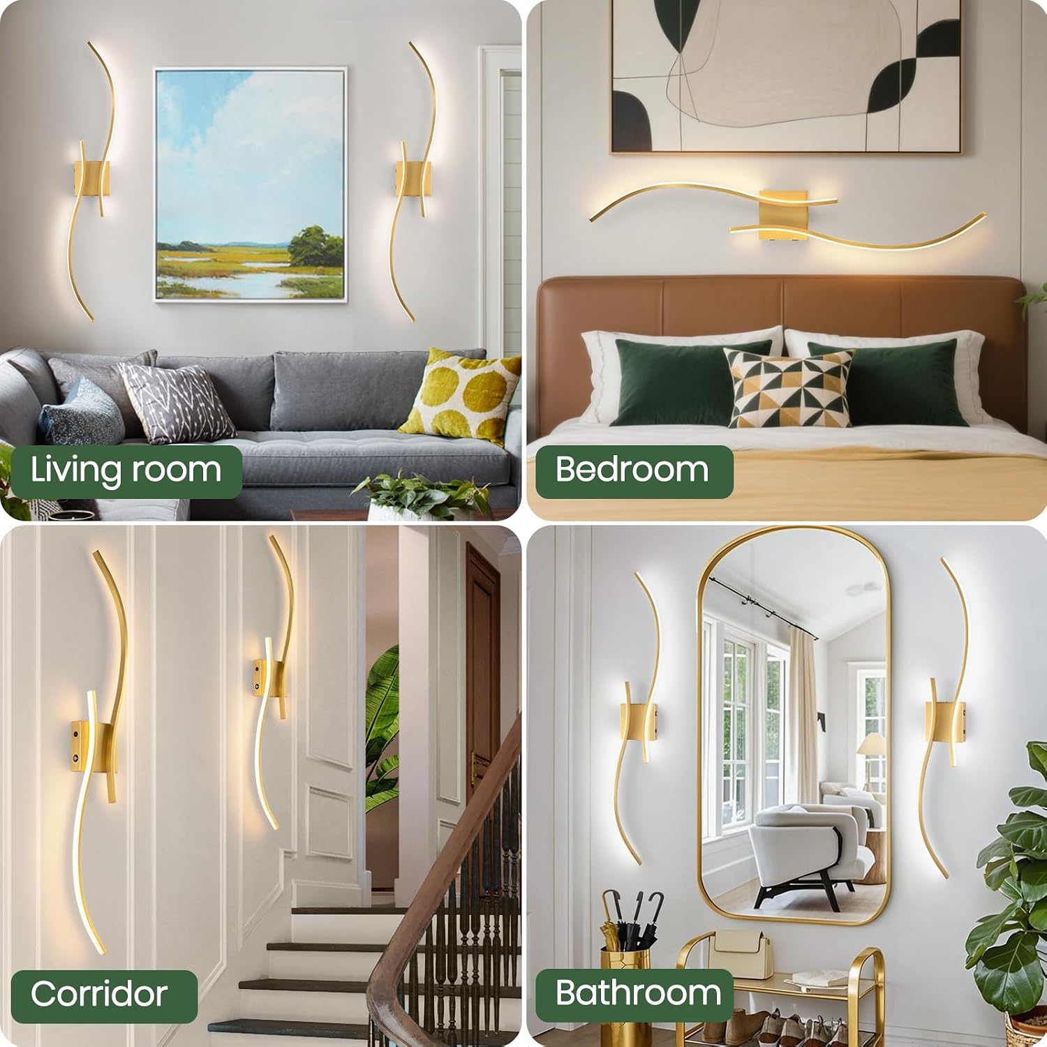 CANEOE Battery Operated Wall Sconce Set of 2, 18000mAh Gold Rechargeable Wall Lights with Remote Control,3000K-6000K